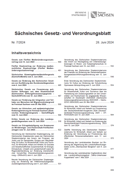 Sächsisches Gesetz- und Verordnungsblatt Heft 7/2024