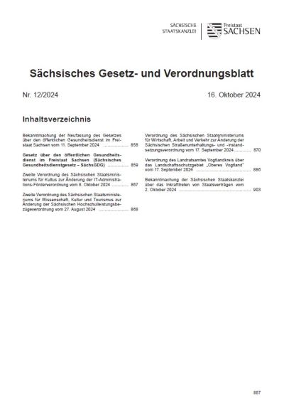 Sächsisches Gesetz- und Verordnungsblatt Heft 12/2024